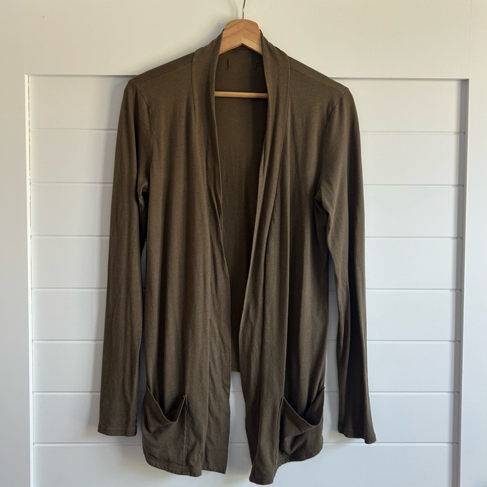 AEO Olive Green/Brown Open Front Cardigan Size M